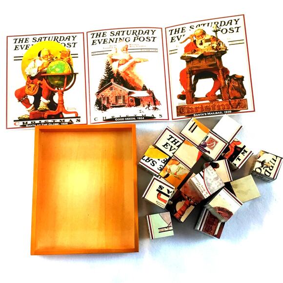 Norman Rockwell 6-Puzzle Wood Cubes Saturday Evening Post Wood Cubes - Picture 3 of 4